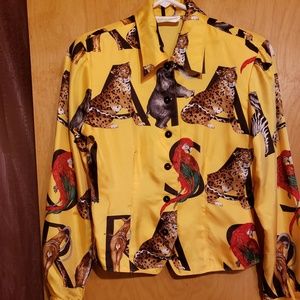 Funky Dana Buchman Silk Animal Blouse Tiger Parrot